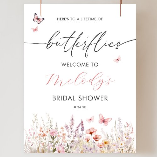 Butterfly Wildflower Bridal Shower Welcome Poster