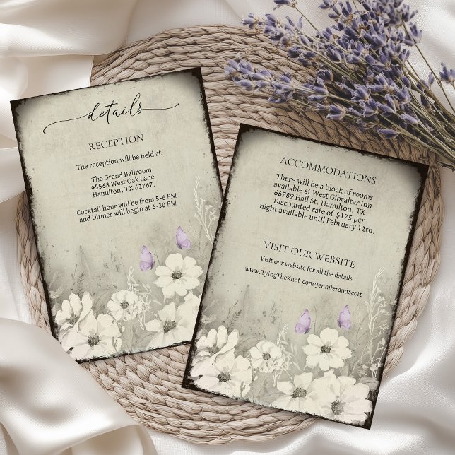 Butterfly Wildflower Details Wedding Enclosure Card (Vintage Butterfly Details Enclosure Card)