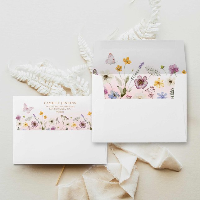 Butterfly Wildflower Girl Baby Shower Envelope (Wildflower and Butterfly Envelope)