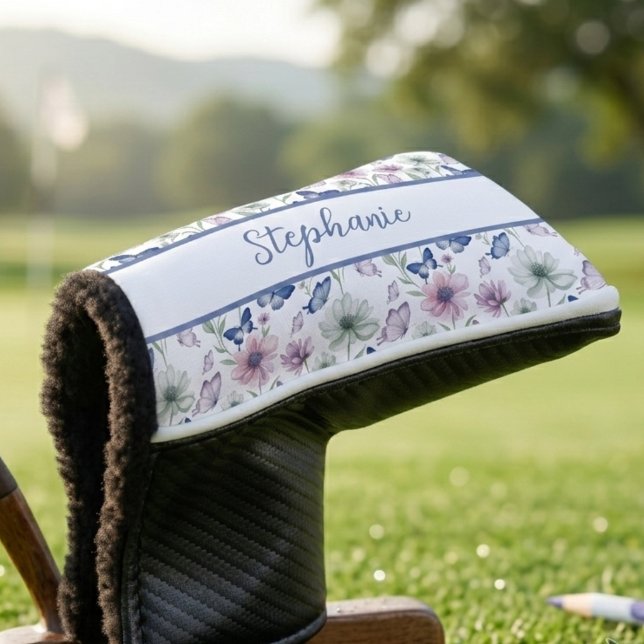 Butterfly Wildflower Golf Head Cover (Personalized Butterfly Wildflower Putter Head Cover)