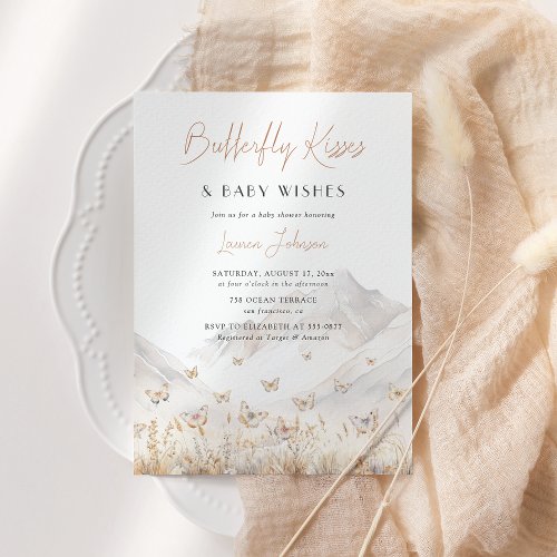 Butterfly Wildflower Mountains Girl Baby Shower Invitation