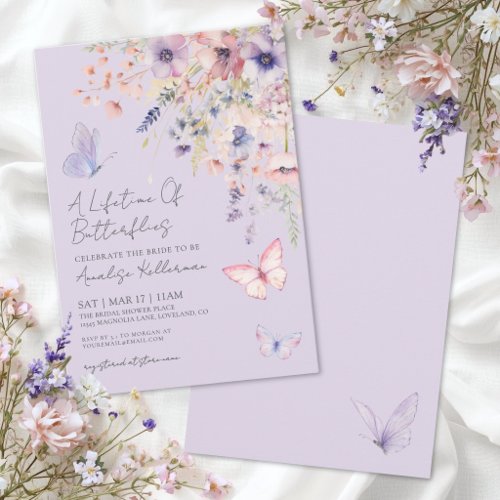 Butterfly Wildflower Purple Bridal Shower Invitation