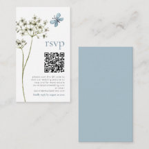 Butterfly Wildflower QR Blue Wedding RSVP Card