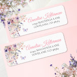Butterfly Wildflower Return Address Label<br><div class="desc">Add a charming touch to your mail with this whimsical return address label, designed to match the "A Lifetime of Butterflies" theme. On the left side, soft watercolor wildflowers are accented with a pink and purple butterfly, bringing a sweet and romantic look. On the right, your name appears in a...</div>