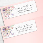 Butterfly Wildflower Return Address Label<br><div class="desc">Add a charming touch to your mail with this whimsical return address label, designed to match the "A Lifetime of Butterflies" theme. On the left side, soft watercolor wildflowers are accented with a pink and purple butterfly, bringing a sweet and romantic look. On the right, your name appears in an...</div>