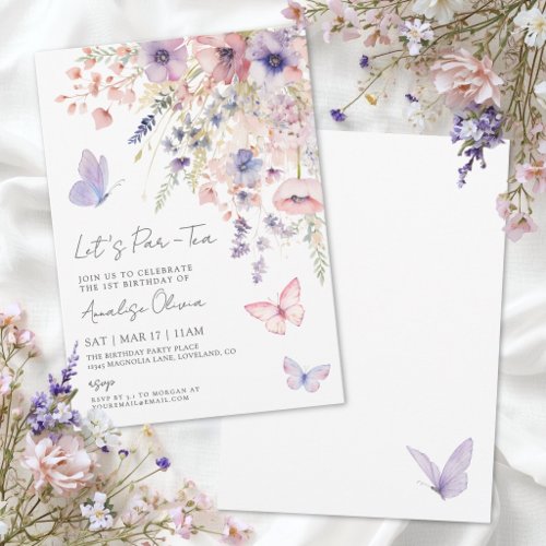 Butterfly Wildflower Tea Party Birthday Invitation