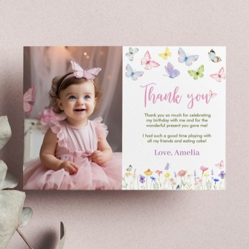 Butterfly Wildflower Thank You Card Birthday Party