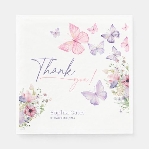 Butterfly Wildflower Thank You  Napkins