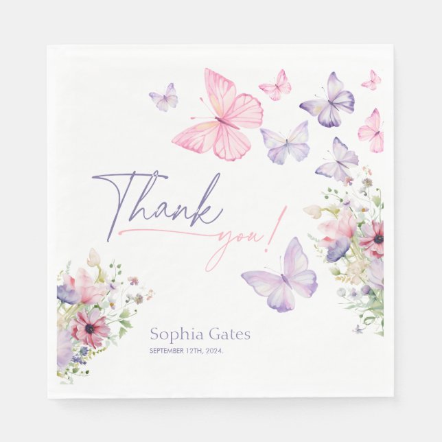 Butterfly Wildflower Thank You  Napkins (Front)