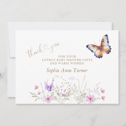 Butterfly Wildflowers Baby Shower Calligraphy  Thank You Card