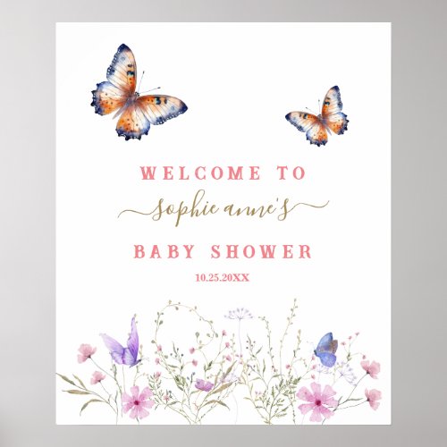 Butterfly Wildflowers Baby Shower Welcome Sign
