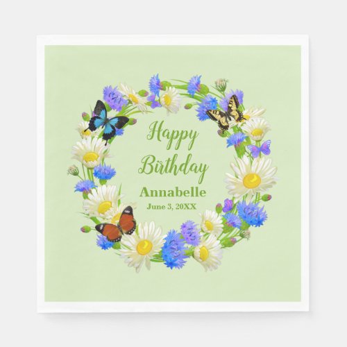 Butterfly Wildflowers Birthday Party Paper Napkins