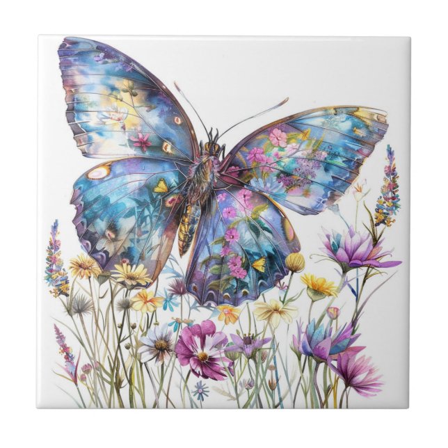 Butterfly & Wildflowers Ceramic Tile (Front)
