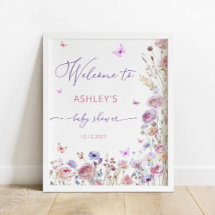 Butterfly Wildflowers Girl Baby Shower Welcome Poster