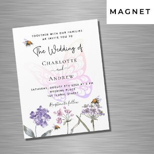 Butterfly wildflowers violet pink luxury wedding magnetic invitation