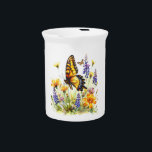 Butterfly & Wildflowers Water Pitcher<br><div class="desc">This lovely water pitcher is shown in white with a lovely butterfly and wildflowers watercolor print. 
Customize this item or buy as is.</div>