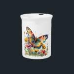 Butterfly & Wildflowers Water Pitcher<br><div class="desc">This lovely water pitcher is shown in white with a lovely butterfly and wildflowers watercolor print. 
Customize this item or buy as is.</div>