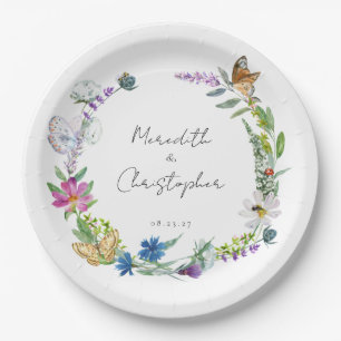 Butterfly Wildflowers Wedding Paper Plates