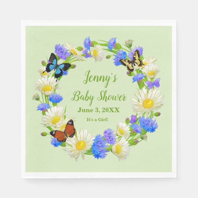 Butterfly Wildlowers Baby Shower Paper Napkins (Front)