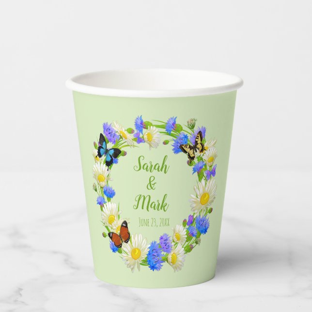 Butterfly Wildlowers Wedding Paper Cups (Front)