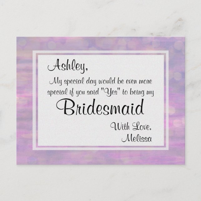 Butterfly - Will You Be My Bridesmaid? Invitation Postcard (Front)