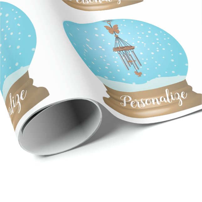 Butterfly windchime snow globe unique whimsical  wrapping paper (Roll Corner)