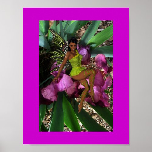 Butterfly winged Fairy Floral Poster