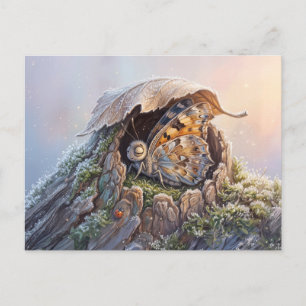 Butterfly Winter Rest in Hollow Tree Postcard