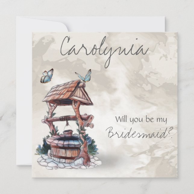 BUTTERFLY WISHING WELL BRIDESMAID INVITE (Front)