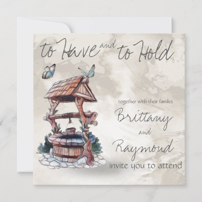 BUTTERFLY WISHING WELL WEDDING INVITATION (Front)