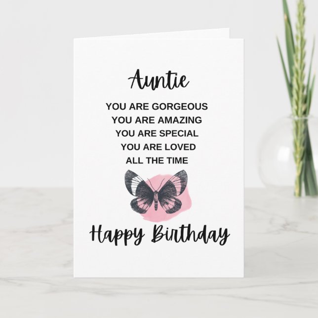 Butterfly With Birthday Message For Your Auntie Card (Front)