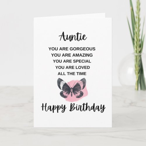Butterfly With Birthday Message For Your Auntie Card