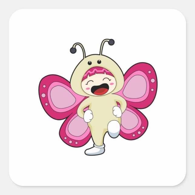 Butterfly with Costume Square Sticker (Front)