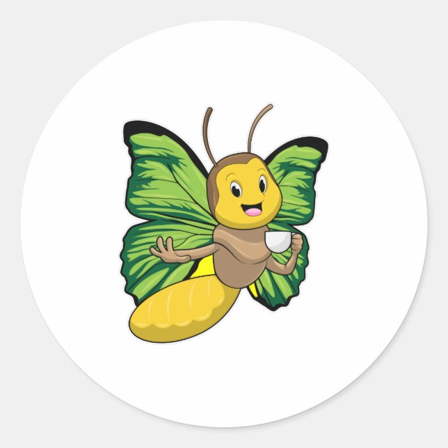 Butterfly with Cup of Coffee Classic Round Sticker (Front)