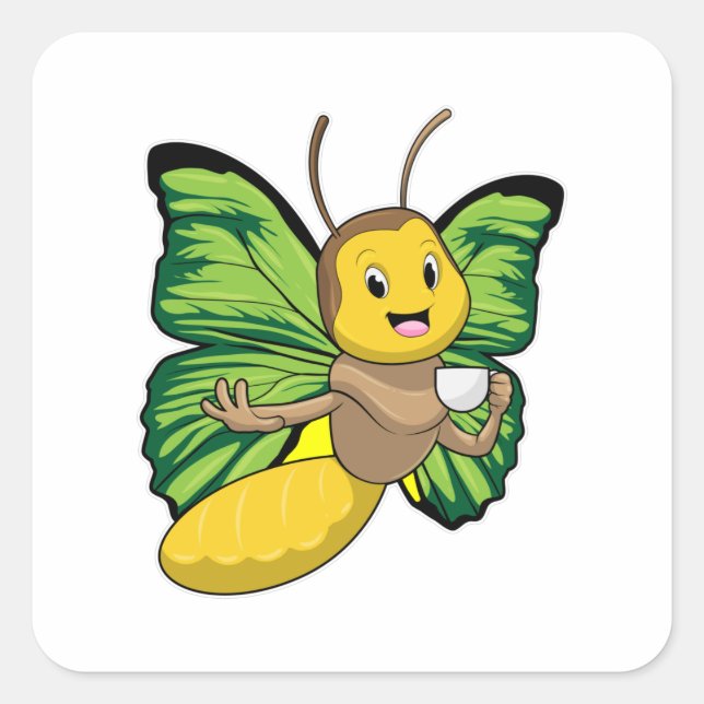Butterfly with Cup of Coffee Square Sticker (Front)