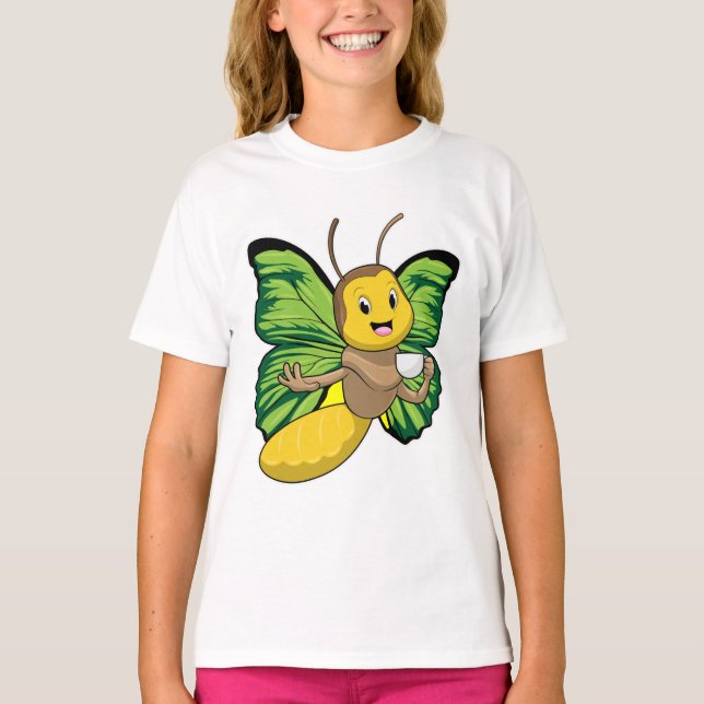 Butterfly with Cup of Coffee T-Shirt (Front)