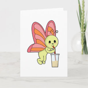 Butterfly with Drink & Drinking straw Card