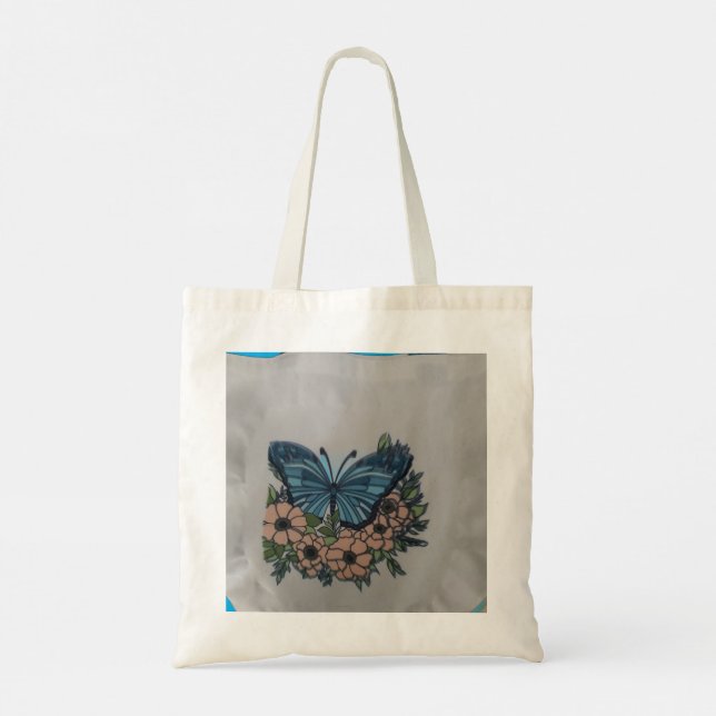Butterfly with florals tote bag (Back)