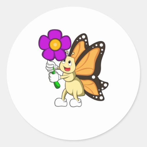 Butterfly with Flower Classic Round Sticker