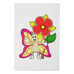 Butterfly with Flower Faux Canvas Print