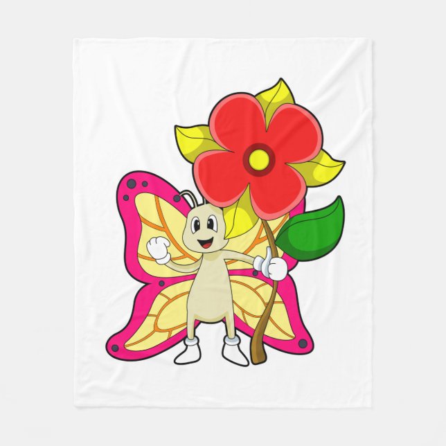 Butterfly with Flower Fleece Blanket (Front)