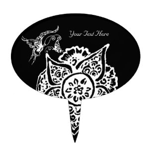 Butterfly with Flower(Henna)(White) Cake Topper