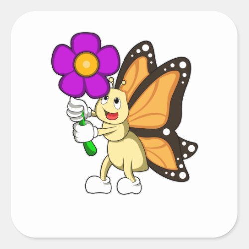 Butterfly with Flower Square Sticker
