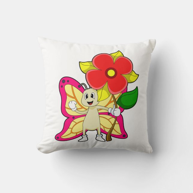 Butterfly with Flower Throw Pillow (Front)
