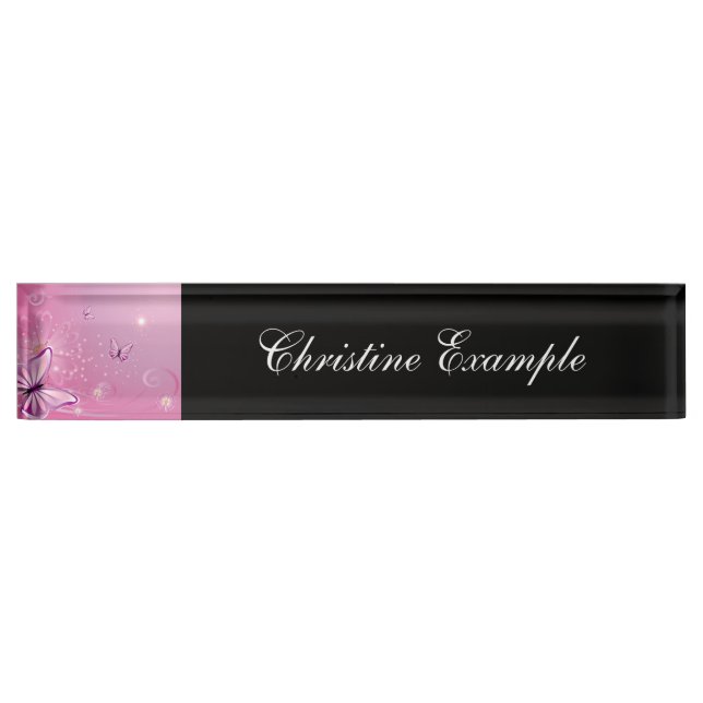 Butterfly with flowers desk name plate (Front)