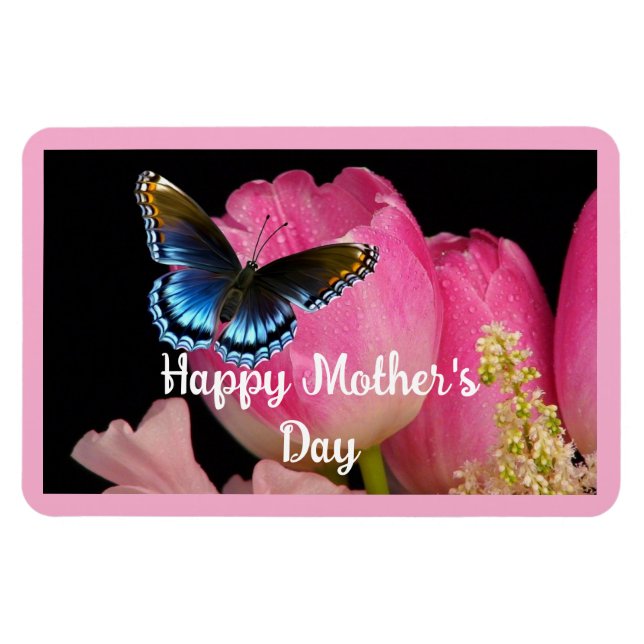 Butterfly With Flowers Photo Magnet (Horizontal)