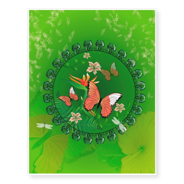 Butterfly with flowers temporary tattoos (Front)