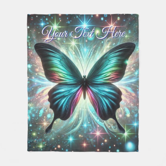 Butterfly with Galactic Glow and Sparkling Stars Fleece Blanket (Front)