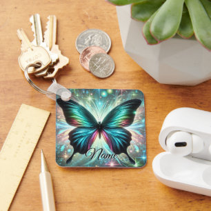 Butterfly with Galactic Glow and Sparkling Stars Keychain