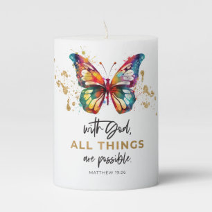 Butterfly With God All Things Are Possible Pillar Candle